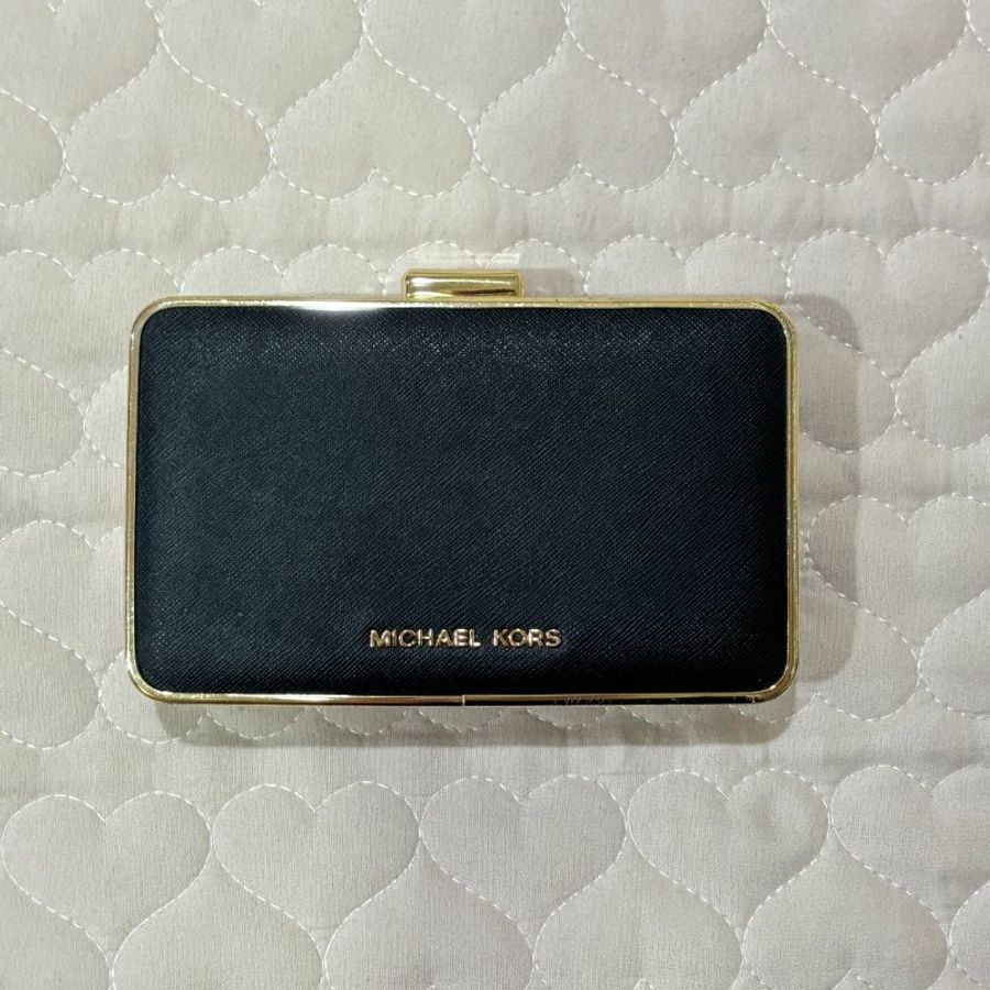 MICHAEL KORS 少見 防刮皮盒子包 宴會包 黑金-5