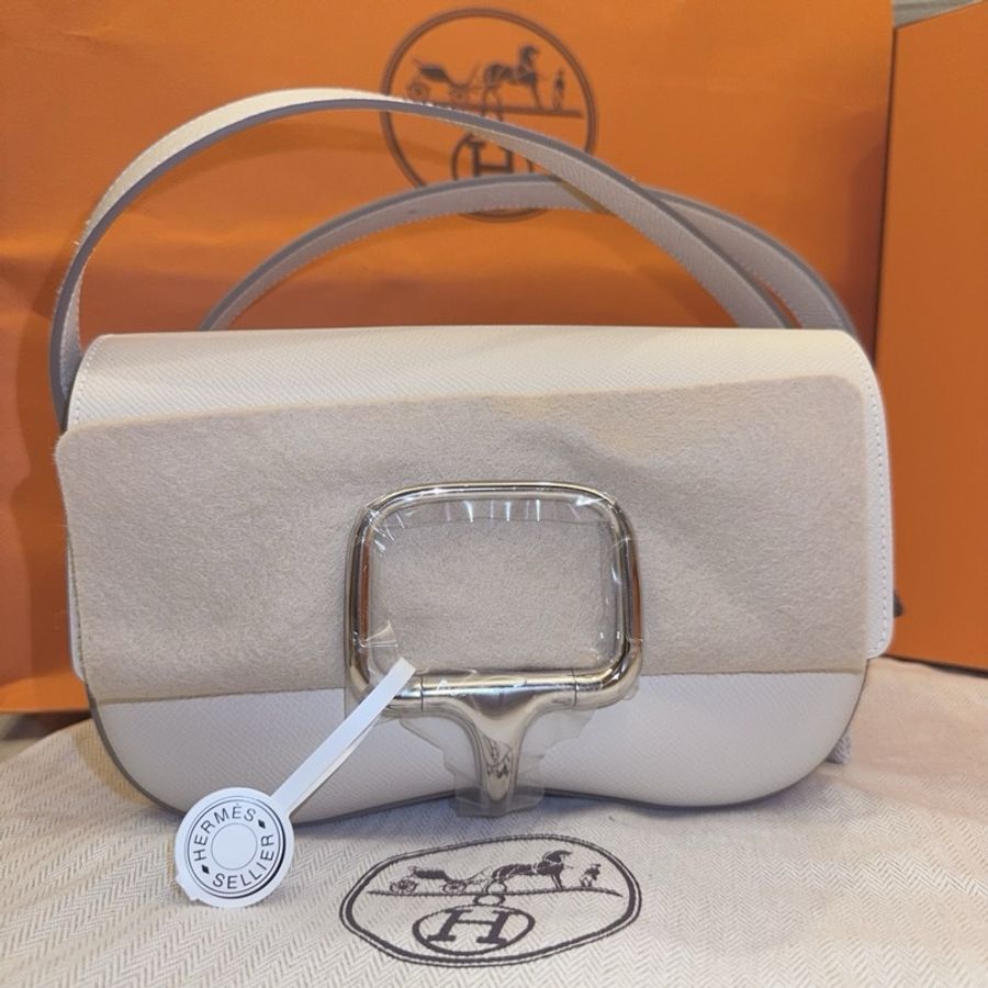 【全新】Hermès Della Elan 奶昔白 銀釦 K 全新全配-6