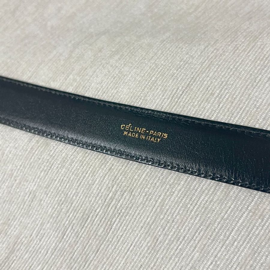 Celine稀有黑色皮帶金色馬車皮帶腰帶 日本中古Vintage-2