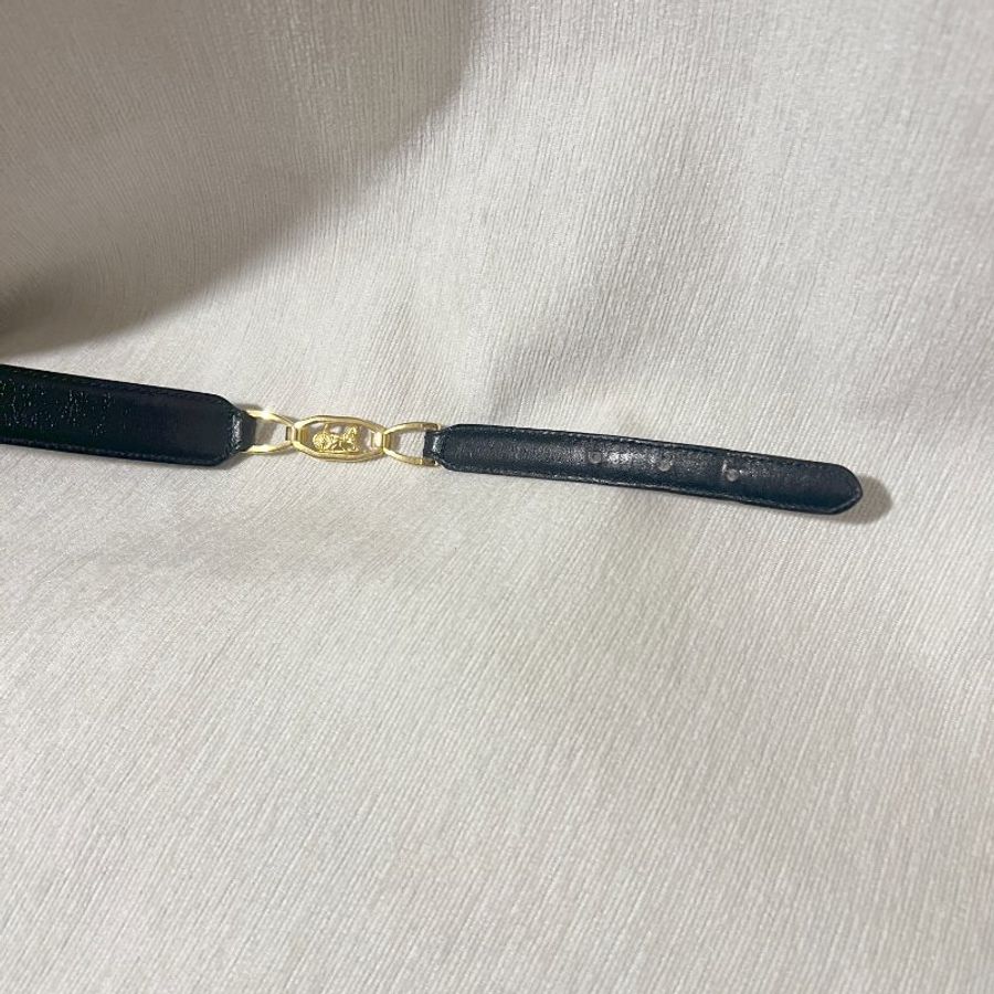 Celine稀有黑色皮帶金色馬車皮帶腰帶 日本中古Vintage-3