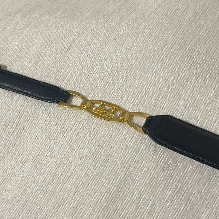 Celine稀有黑色皮帶金色馬車皮帶腰帶 日本中古Vintage-4