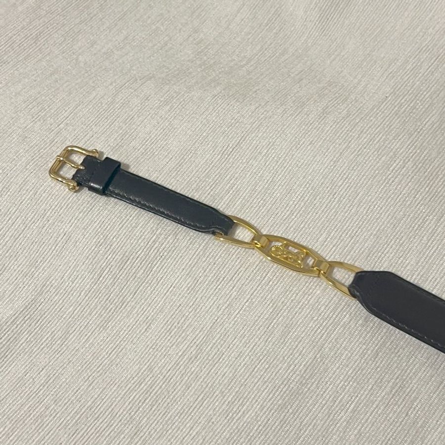 Celine稀有黑色皮帶金色馬車皮帶腰帶 日本中古Vintage-6