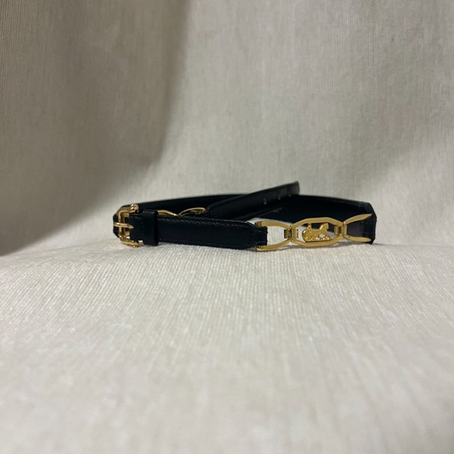 Celine稀有黑色皮帶金色馬車皮帶腰帶 日本中古Vintage-9