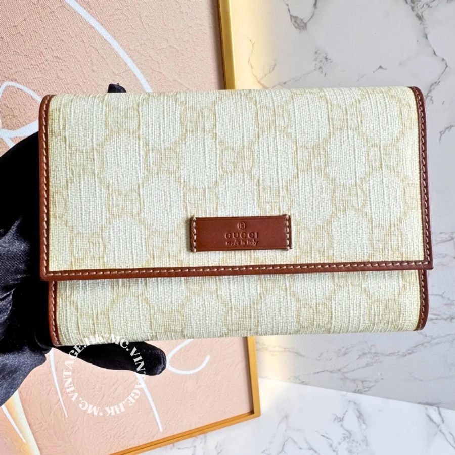 GUCCI Vintage Wallet 中古 罕有 白色 老花 中長銀包-1