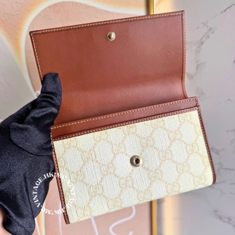 GUCCI Vintage Wallet 中古 罕有 白色 老花 中長銀包-10