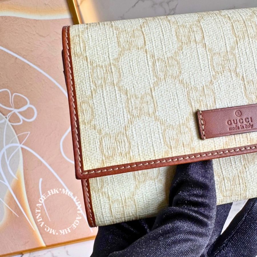 GUCCI Vintage Wallet 中古 罕有 白色 老花 中長銀包-21
