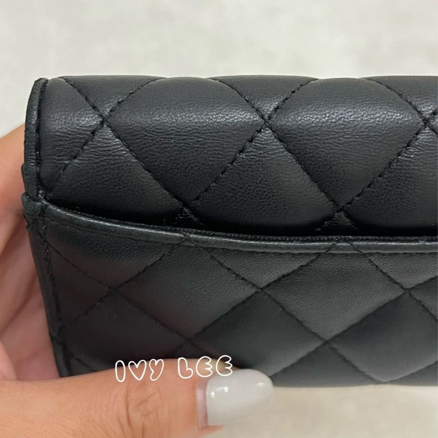 Chanel 香奈兒 黑雙C logo羊皮釦式零錢包 卡片夾AP0214 正品 二手精品-21