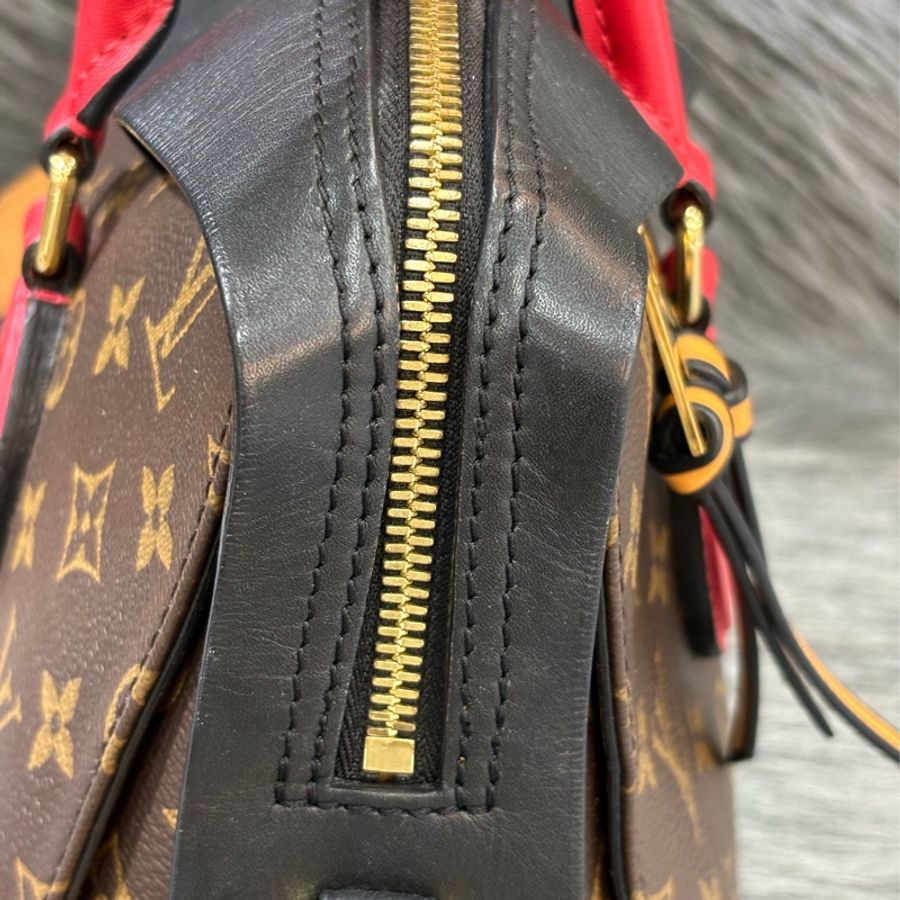 LV M41454 TUILERIES 原花老花字紋 紅色黑色牛皮 雙拉鍊 手提包肩背包兩用包-1