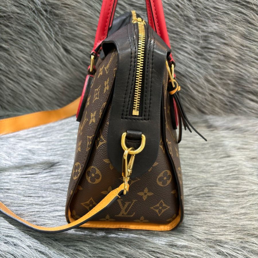 LV M41454 TUILERIES 原花老花字紋 紅色黑色牛皮 雙拉鍊 手提包肩背包兩用包-2