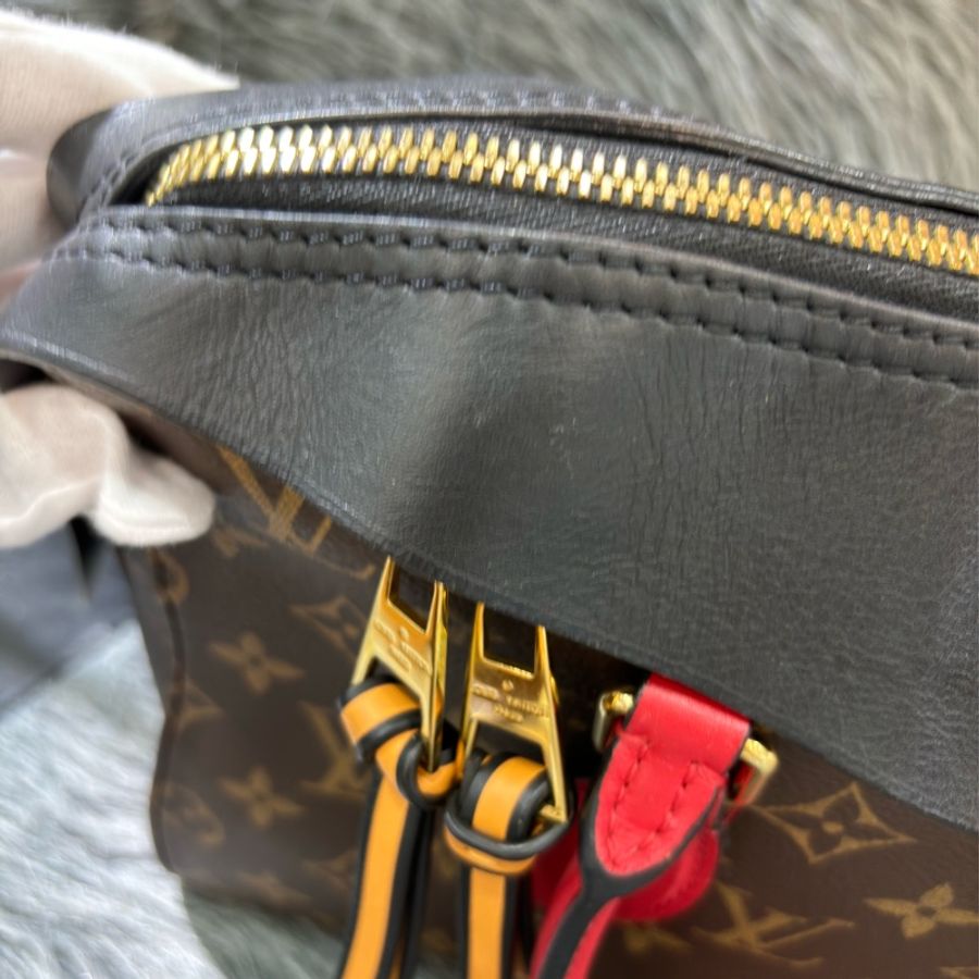 LV M41454 TUILERIES 原花老花字紋 紅色黑色牛皮 雙拉鍊 手提包肩背包兩用包-18