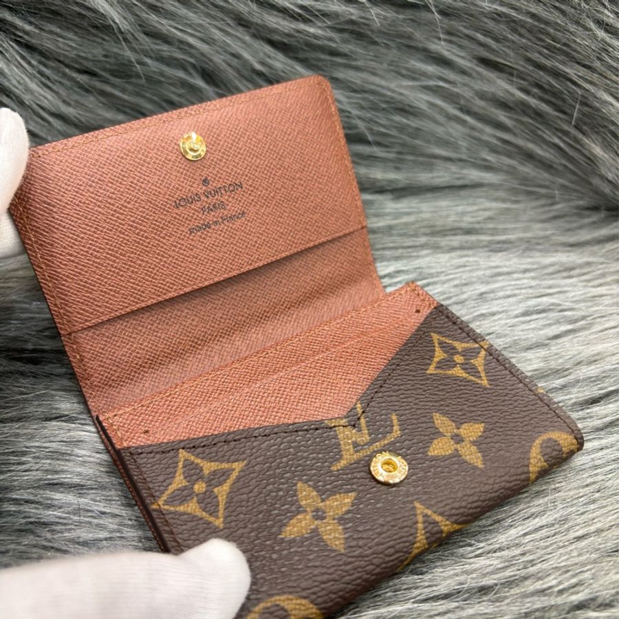 LV M63801 原花字紋老花 零錢包名片夾信用卡夾卡包卡片套-11