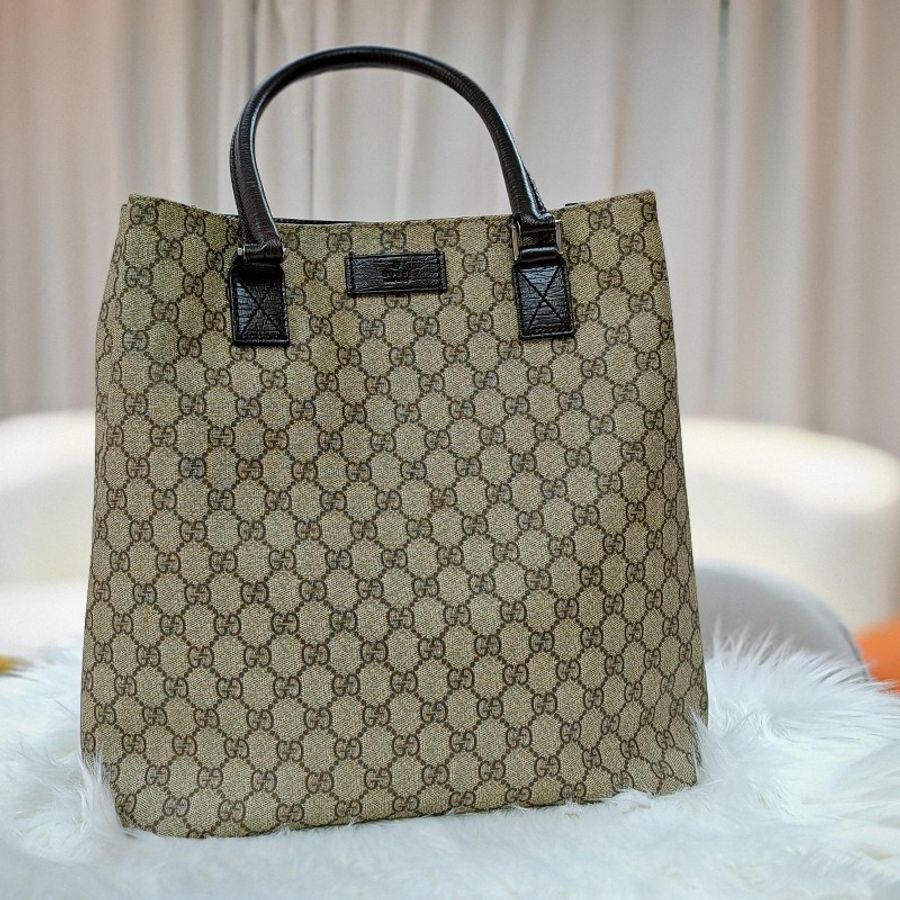 Gucci 古馳 GG Supreme 深棕色拼沙色 老花 塗層帆布 中號-0
