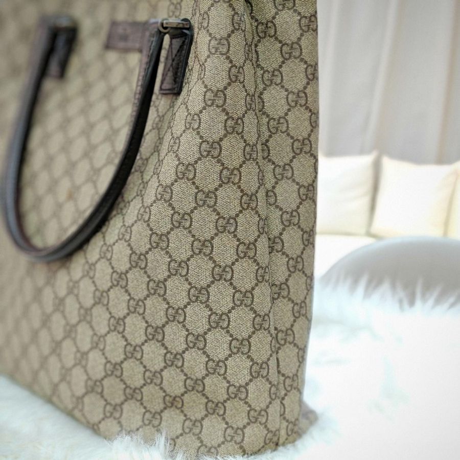 Gucci 古馳 GG Supreme 深棕色拼沙色 老花 塗層帆布 中號-3