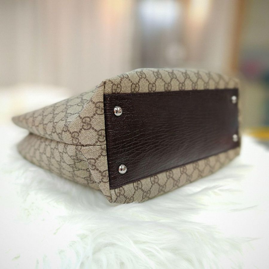 Gucci 古馳 GG Supreme 深棕色拼沙色 老花 塗層帆布 中號-4