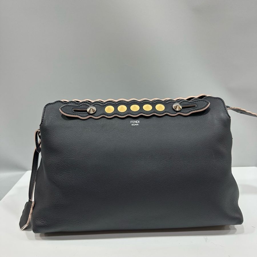 fendi 8BL125 深藍牛皮卯釘銀釦by the way bag 斜背包-0