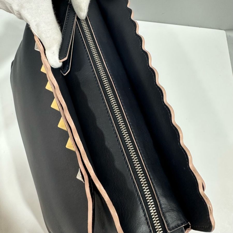 fendi 8BL125 深藍牛皮卯釘銀釦by the way bag 斜背包-21