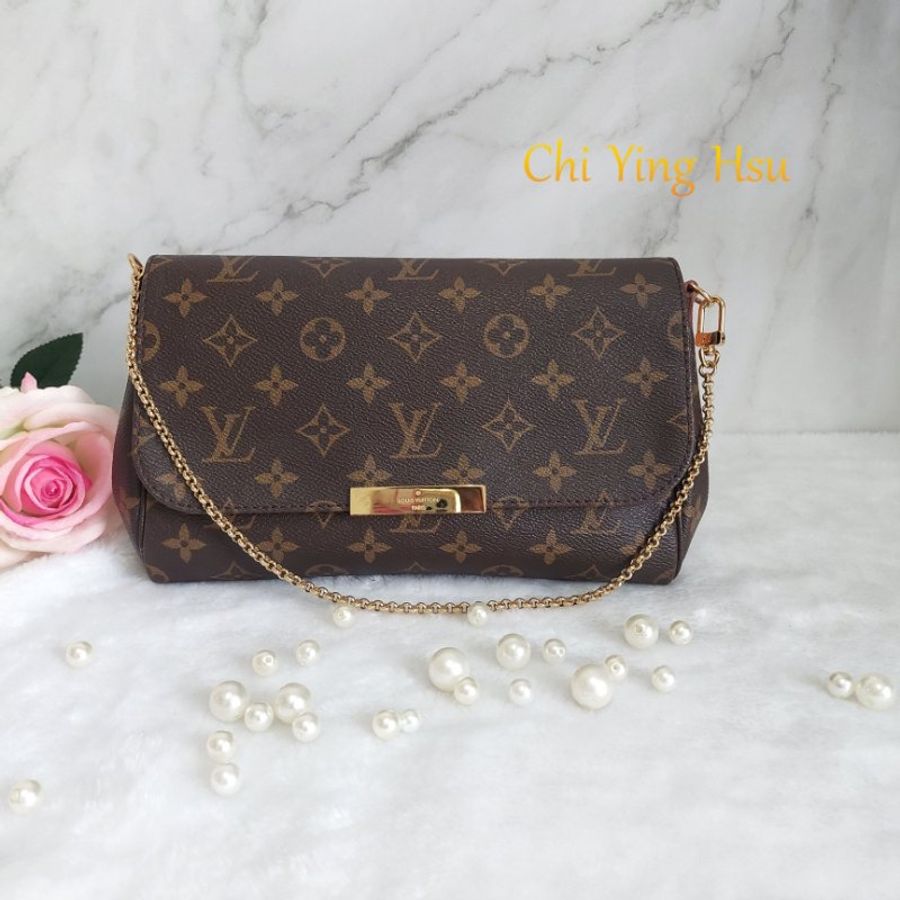 LV 經典老花M40718 🎀現品實拍 🎀 Favorite MM 經典花紋鍊條肩背包 斜背包~二手-4