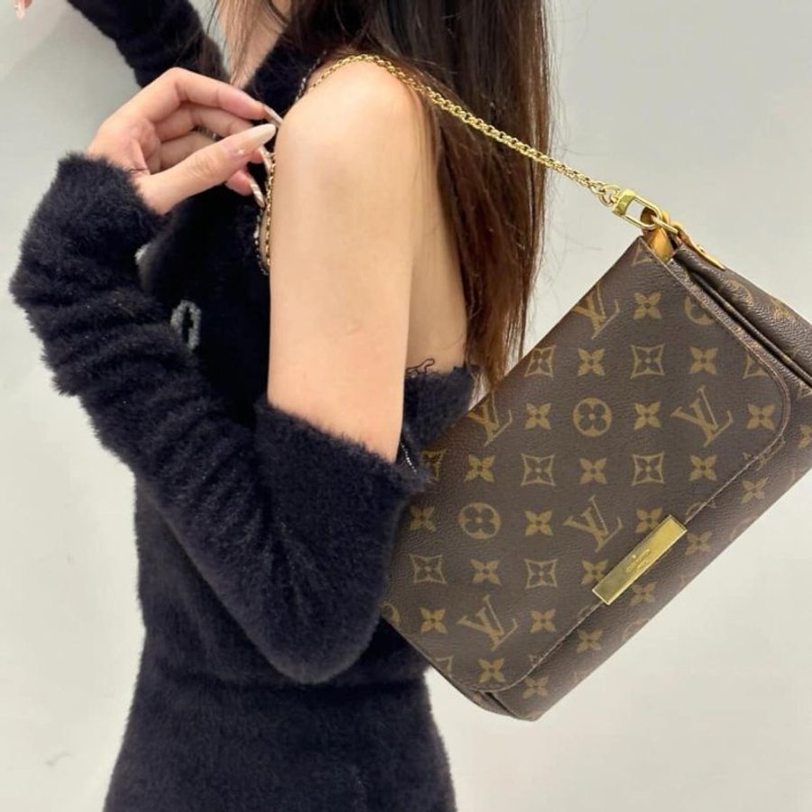 LV 經典老花M40718 🎀現品實拍 🎀 Favorite MM 經典花紋鍊條肩背包 斜背包~二手-10