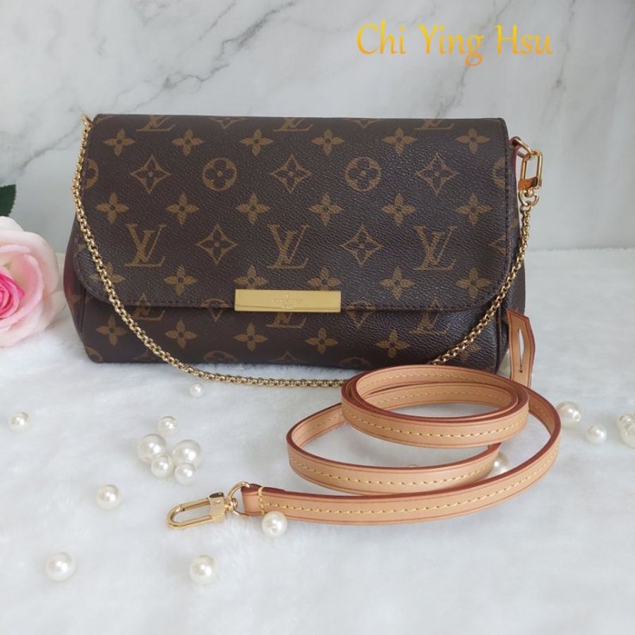 LV 經典老花M40718 🎀現品實拍 🎀 Favorite MM 經典花紋鍊條肩背包 斜背包~二手-14