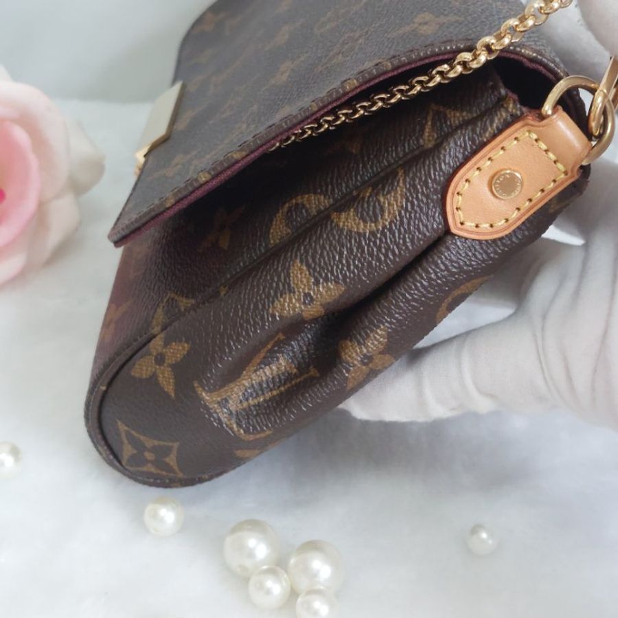 LV 經典老花M40718 🎀現品實拍 🎀 Favorite MM 經典花紋鍊條肩背包 斜背包~二手-33