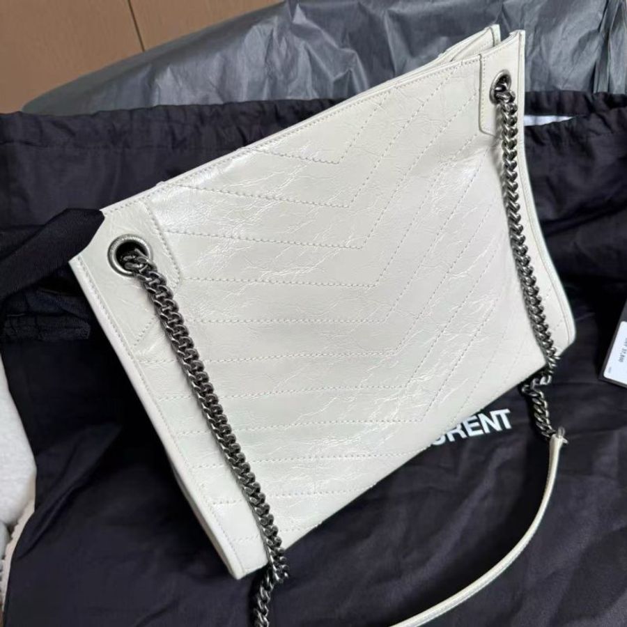 YSL 白色Niki Logo皺褶Totebag 33x27 全新配件塵袋-2