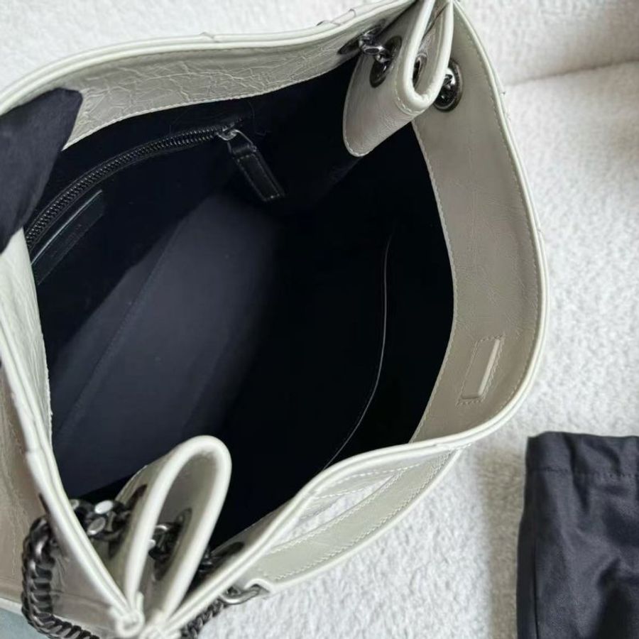 YSL 白色Niki Logo皺褶Totebag 33x27 全新配件塵袋-3