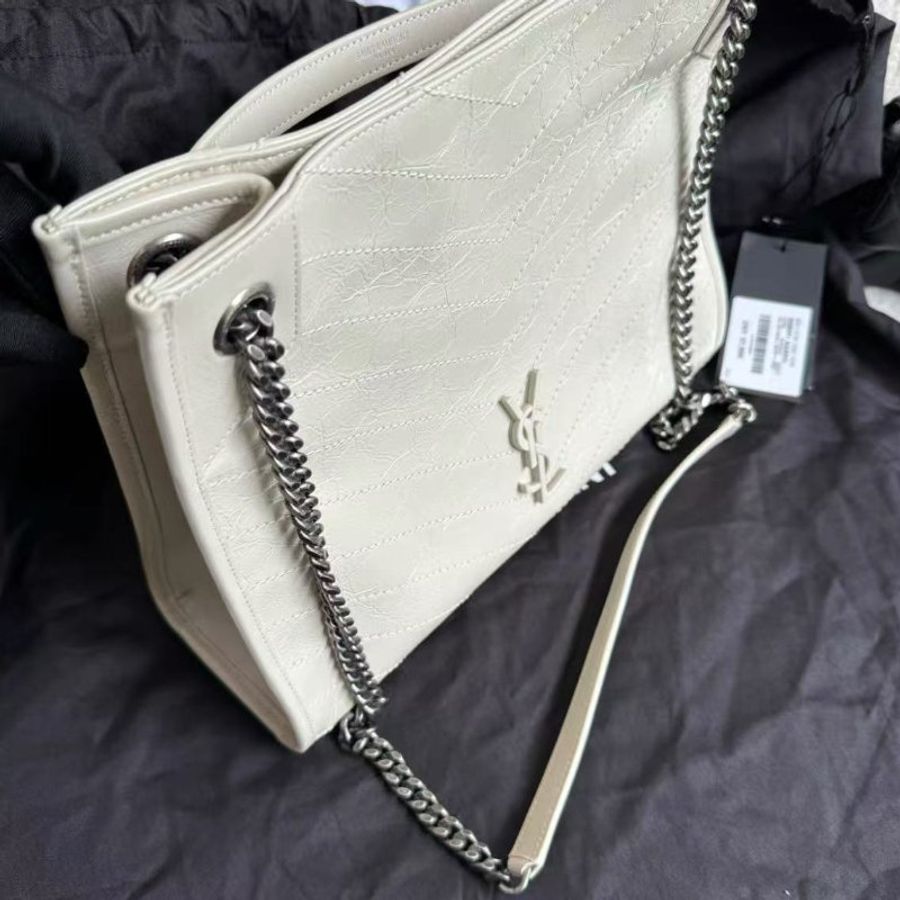 YSL 白色Niki Logo皺褶Totebag 33x27 全新配件塵袋-4