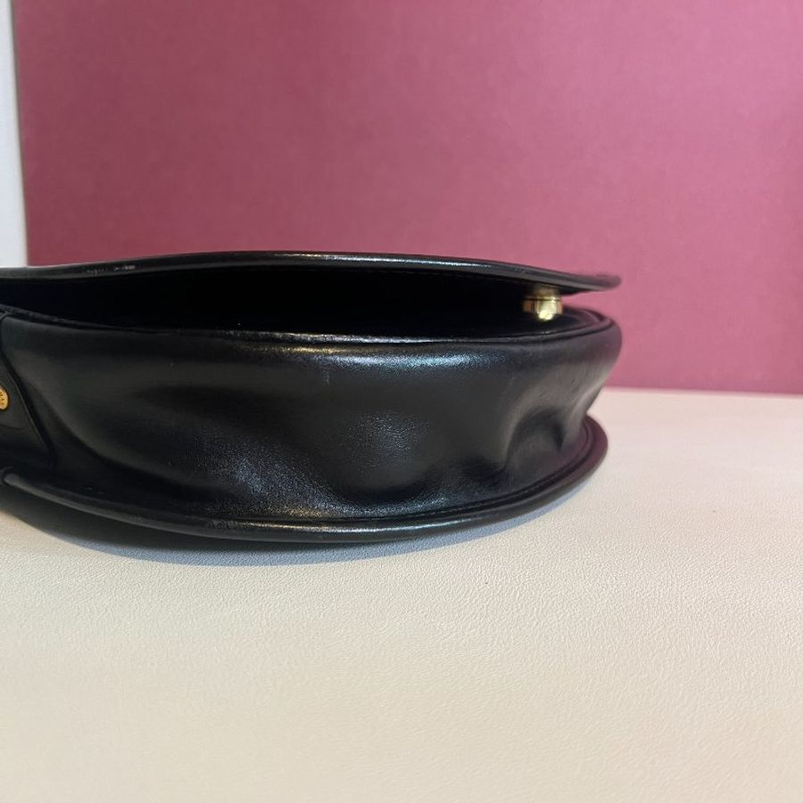 Longchamp金屬logo黑色皮革斜孭袋腋下包肩背袋 日本中古Vintage-5