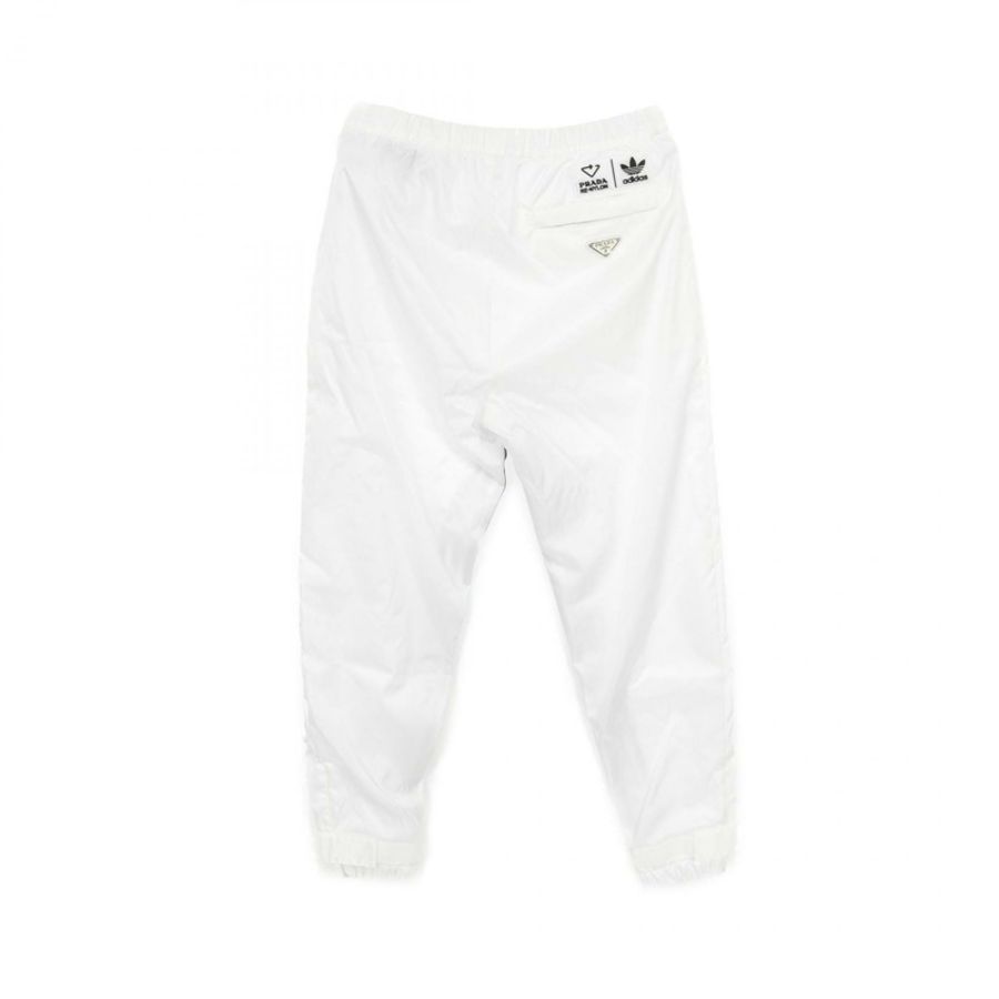 PRADA × adidas Re-Nylon 男士三角標誌尼龍長褲 SPH155 白色二手男 #S-1
