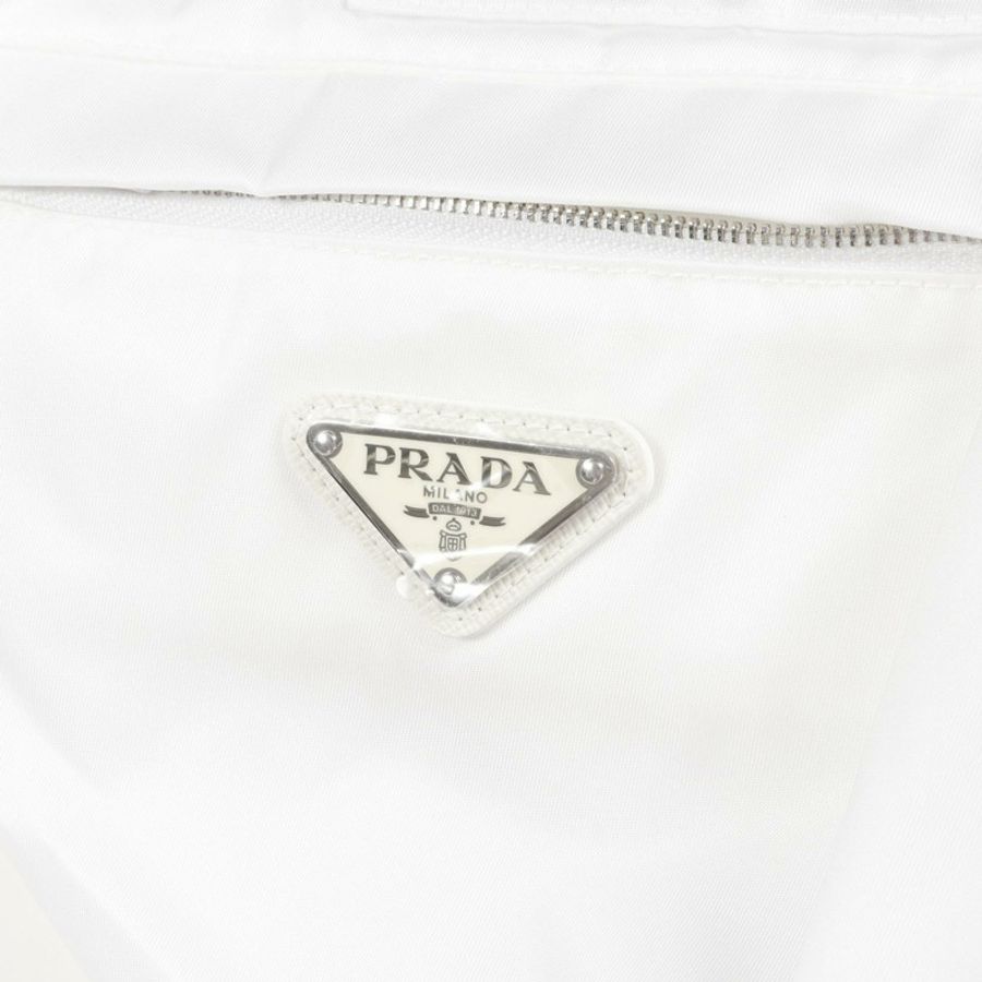 PRADA × adidas Re-Nylon 男士三角標誌尼龍長褲 SPH155 白色二手男 #S-4