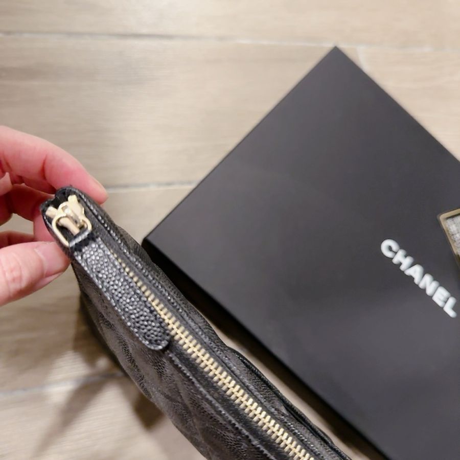 Chanel 香奈兒 菱形壓紋 荔枝牛皮手拿包 化妝包-16