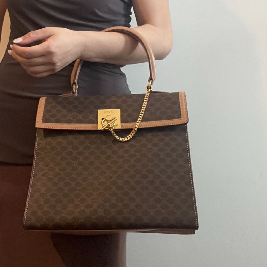 Celine Kelly凱旋門啡色手提包肩背側肩袋 送肩帶 中古vintage-6
