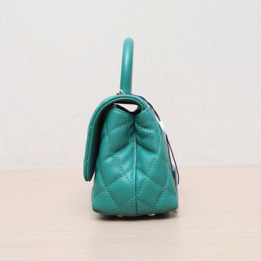 CHANEL(香奈兒) Coco Handle Mini 19cm 綠色 荔枝 晶片開 銀扣-1