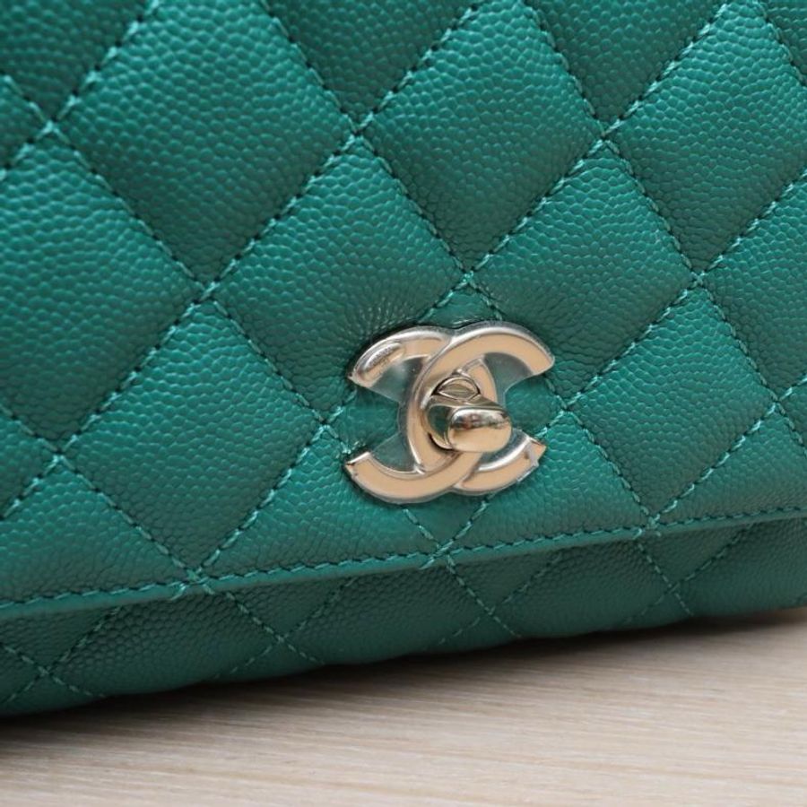 CHANEL(香奈兒) Coco Handle Mini 19cm 綠色 荔枝 晶片開 銀扣-5