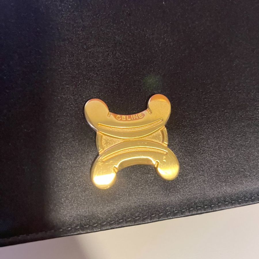 Celine稀有絲絹中古黑色肩背側背斜孭手拿包古董袋 紅色皮革內里-14