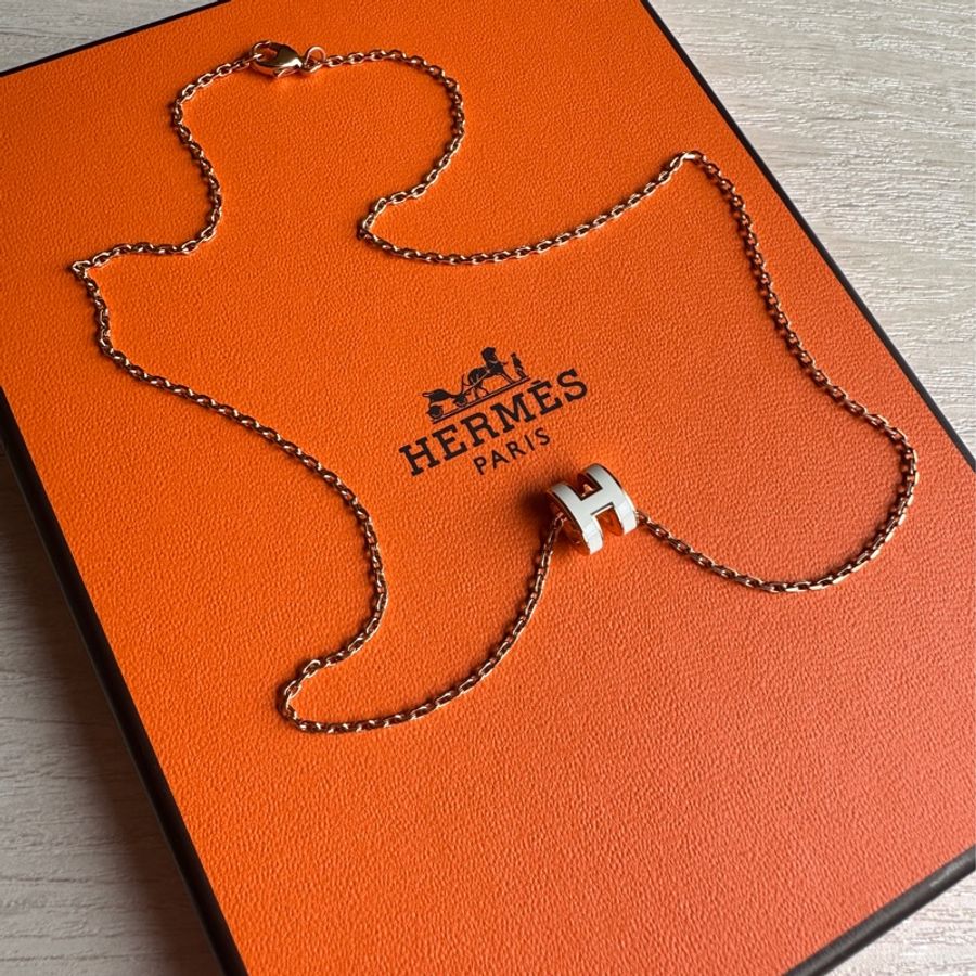 （💔已售）Hermes 愛馬仕 Mini Pop H項鍊💕玫瑰金×白色 全新全配-3