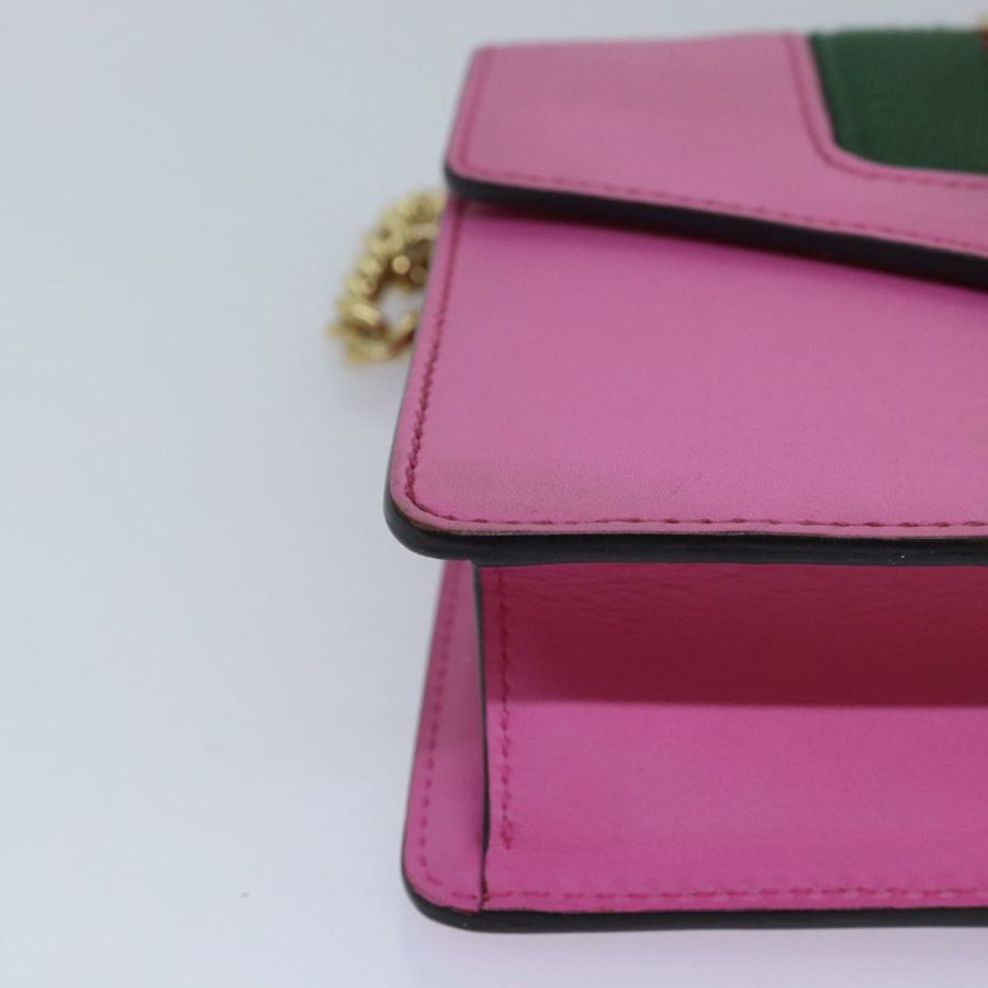 【日本直送】GUCCI Sylvie Web Sherry Line 迷你鏈條包 皮革 粉紅色 431666 正品 ar12089-7