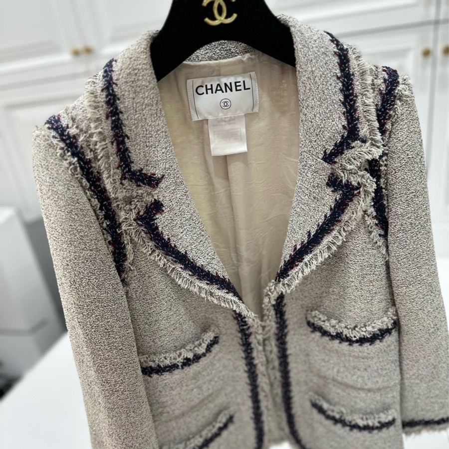 CHANEL 香奈兒 銀線 花邊 斜紋 軟呢 外套 西裝外套-1