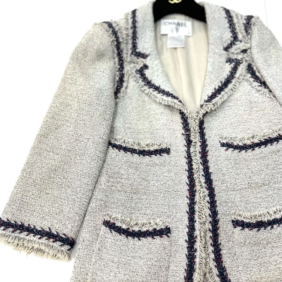 CHANEL 香奈兒 銀線 花邊 斜紋 軟呢 外套 西裝外套-7