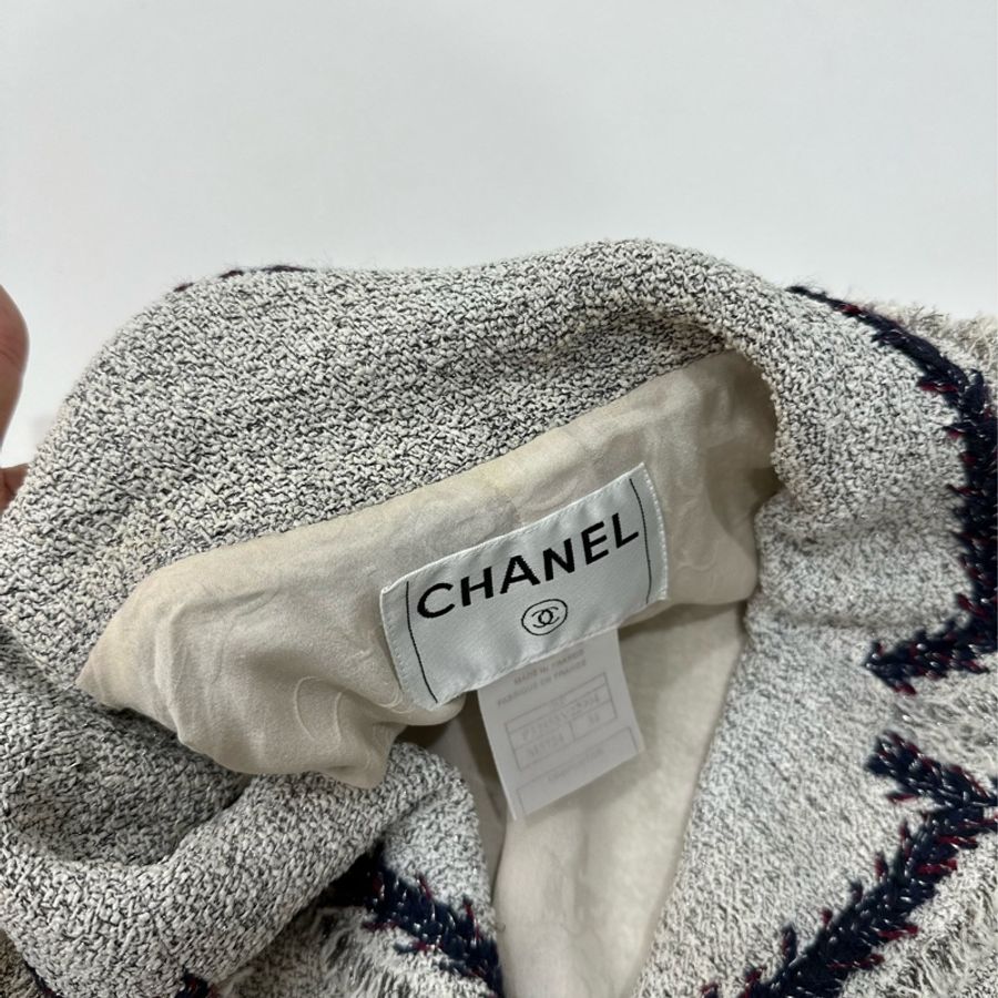 CHANEL 香奈兒 銀線 花邊 斜紋 軟呢 外套 西裝外套-18