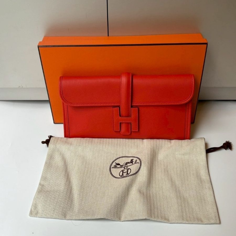 Hermes 橘色皮革手拿包 Jige Elan 29-2
