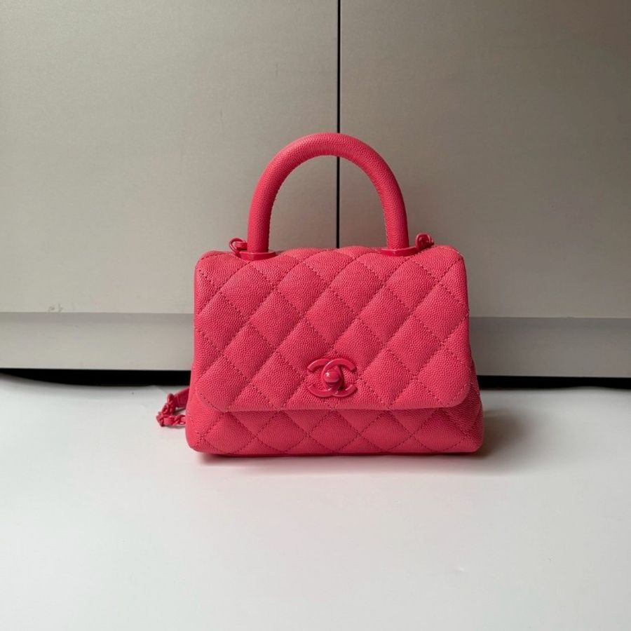 Chanel 珊瑚粉荔枝皮 coco handle 19-0