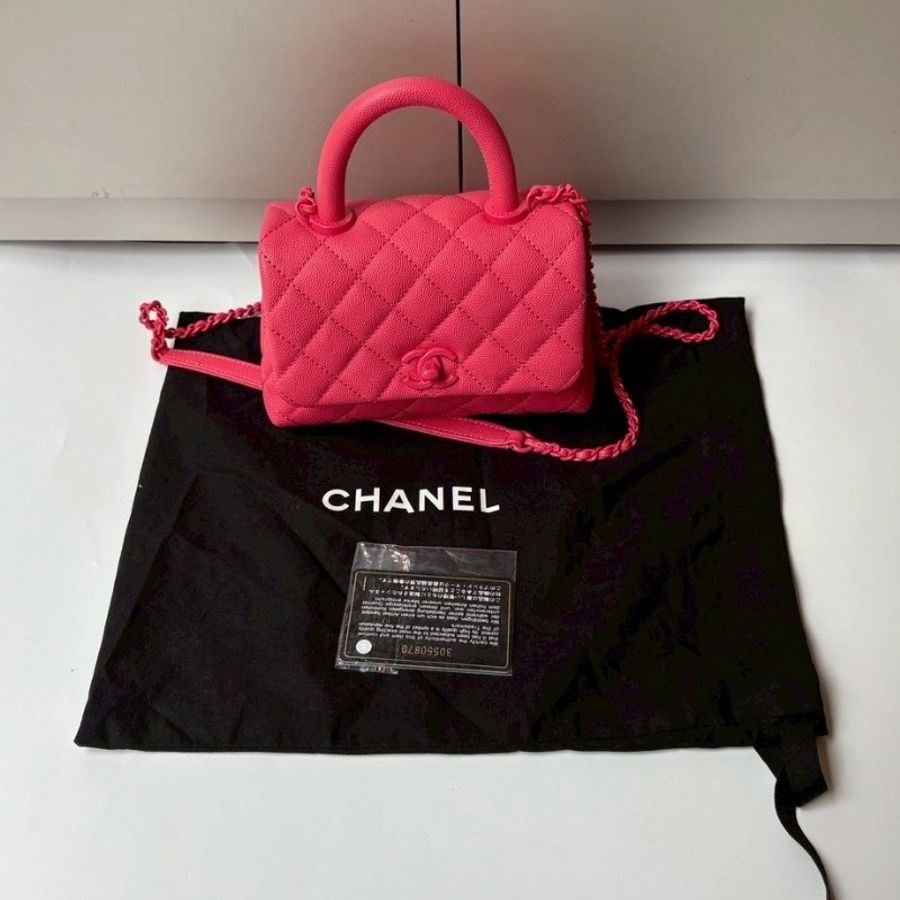 Chanel 珊瑚粉荔枝皮 coco handle 19-2