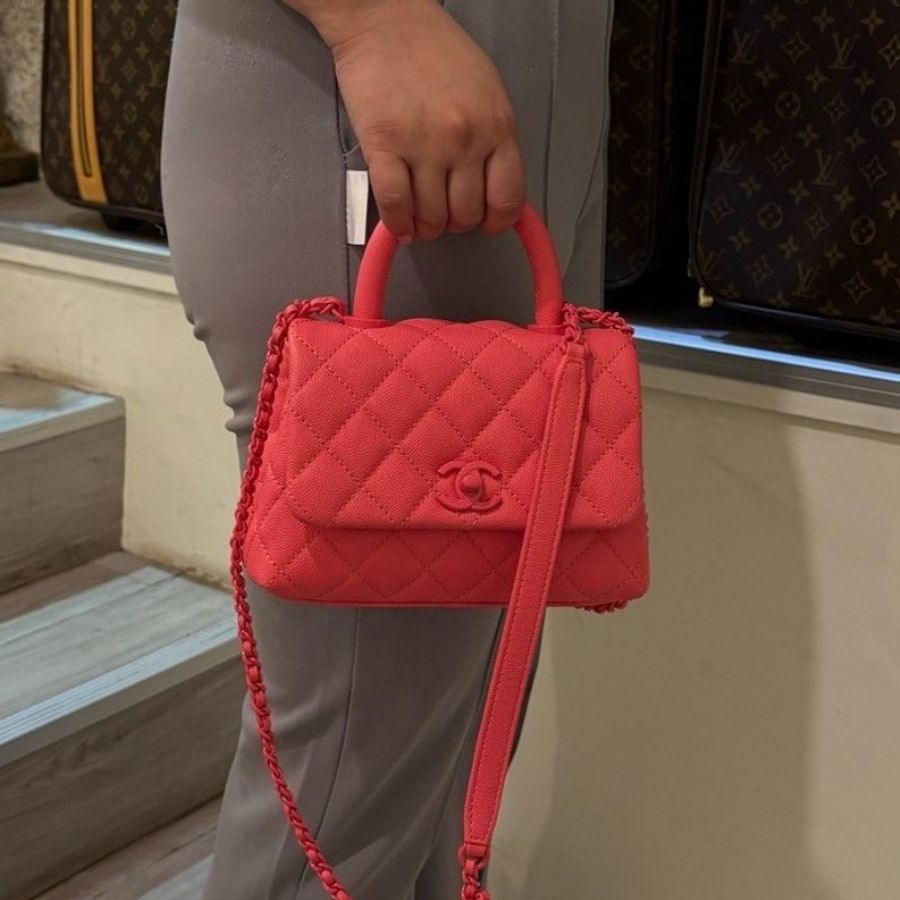 Chanel 珊瑚粉荔枝皮 coco handle 19-3