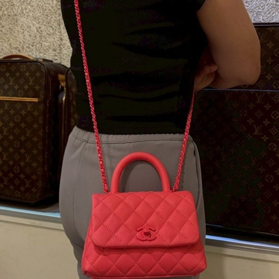 Chanel 珊瑚粉荔枝皮 coco handle 19-4