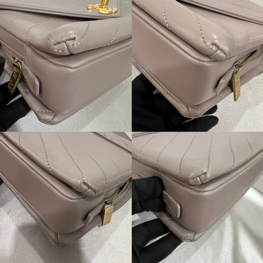 CHANEL 信封包牛皮山型紋 紫灰金鍊-10