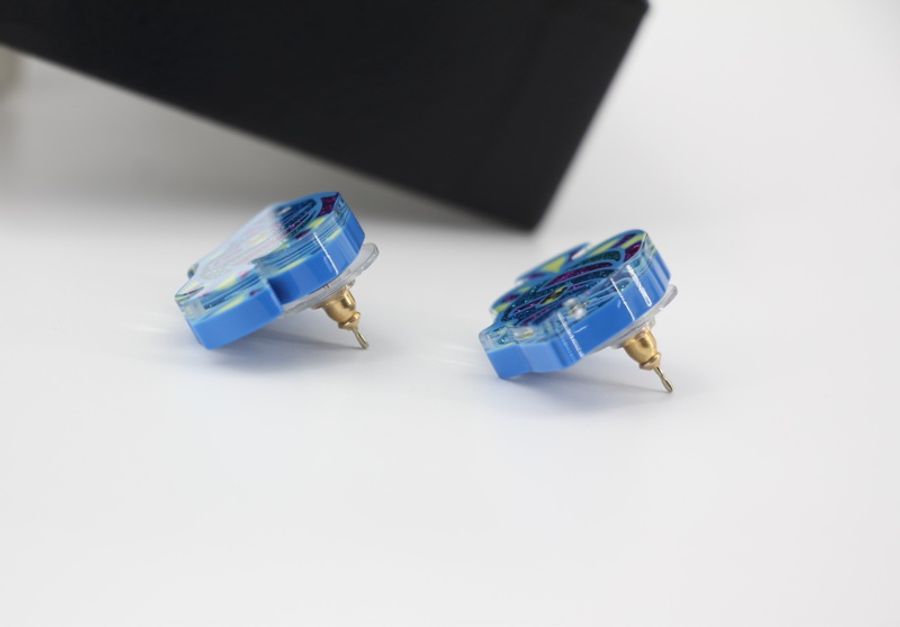 Chanel D19S樹脂藍色熱帶魚耳環-7