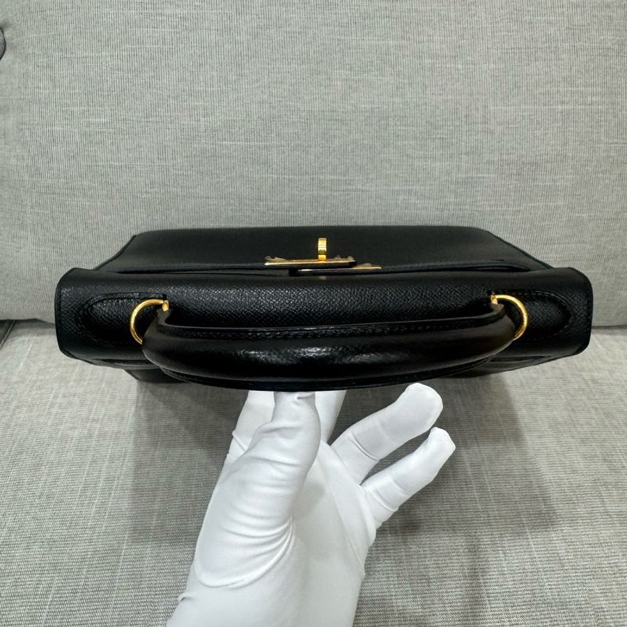 愛馬仕 Hermes Kelly28黑金 框Q Epsom皮 外縫~-20