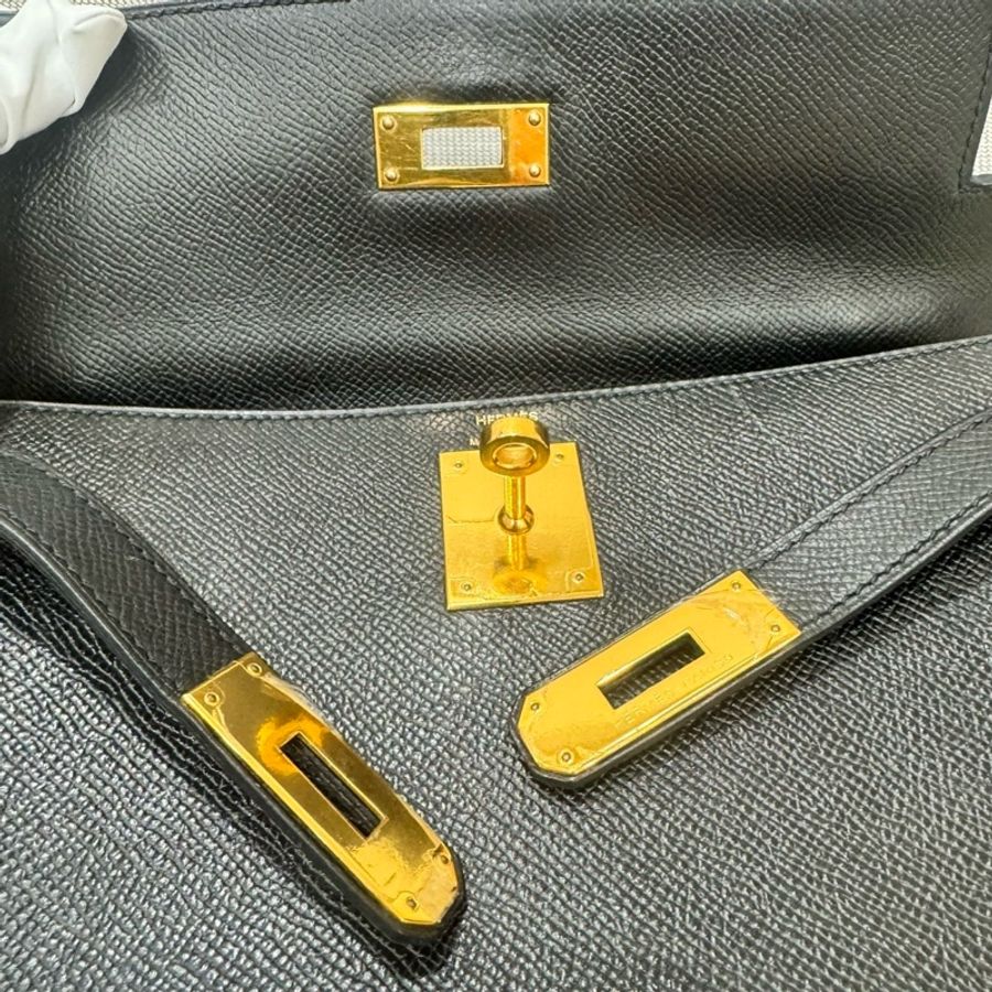 愛馬仕 Hermes Kelly28黑金 框Q Epsom皮 外縫~-23