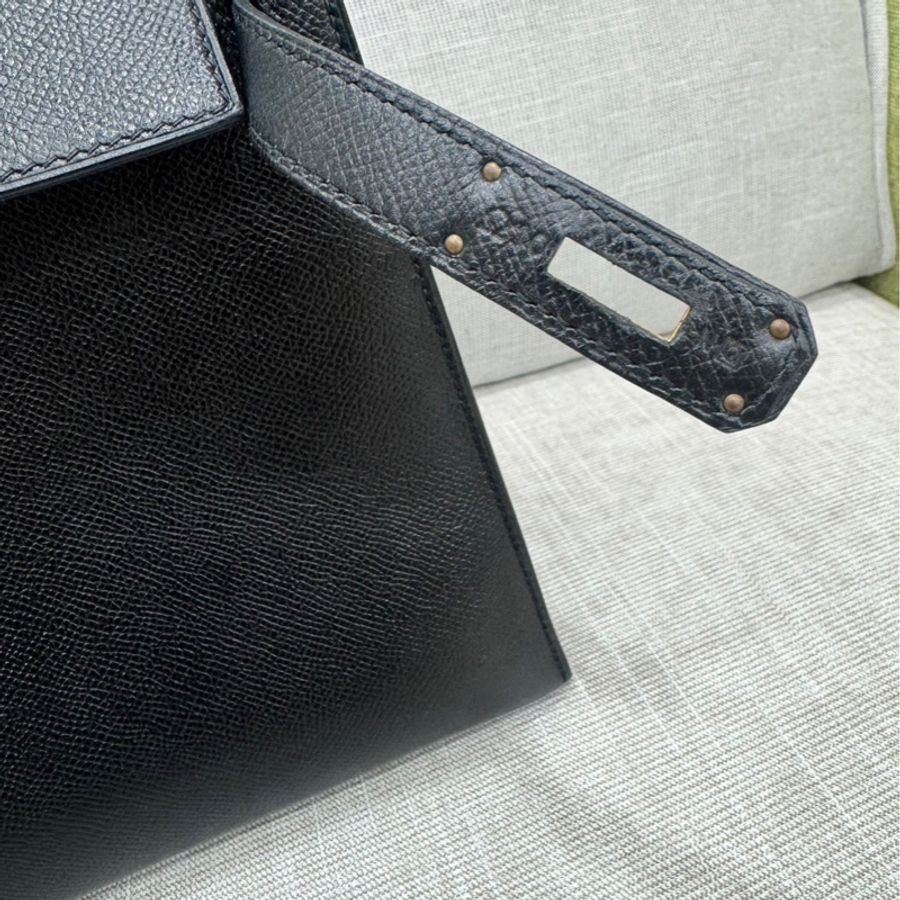 愛馬仕 Hermes Kelly28黑金 框Q Epsom皮 外縫~-24